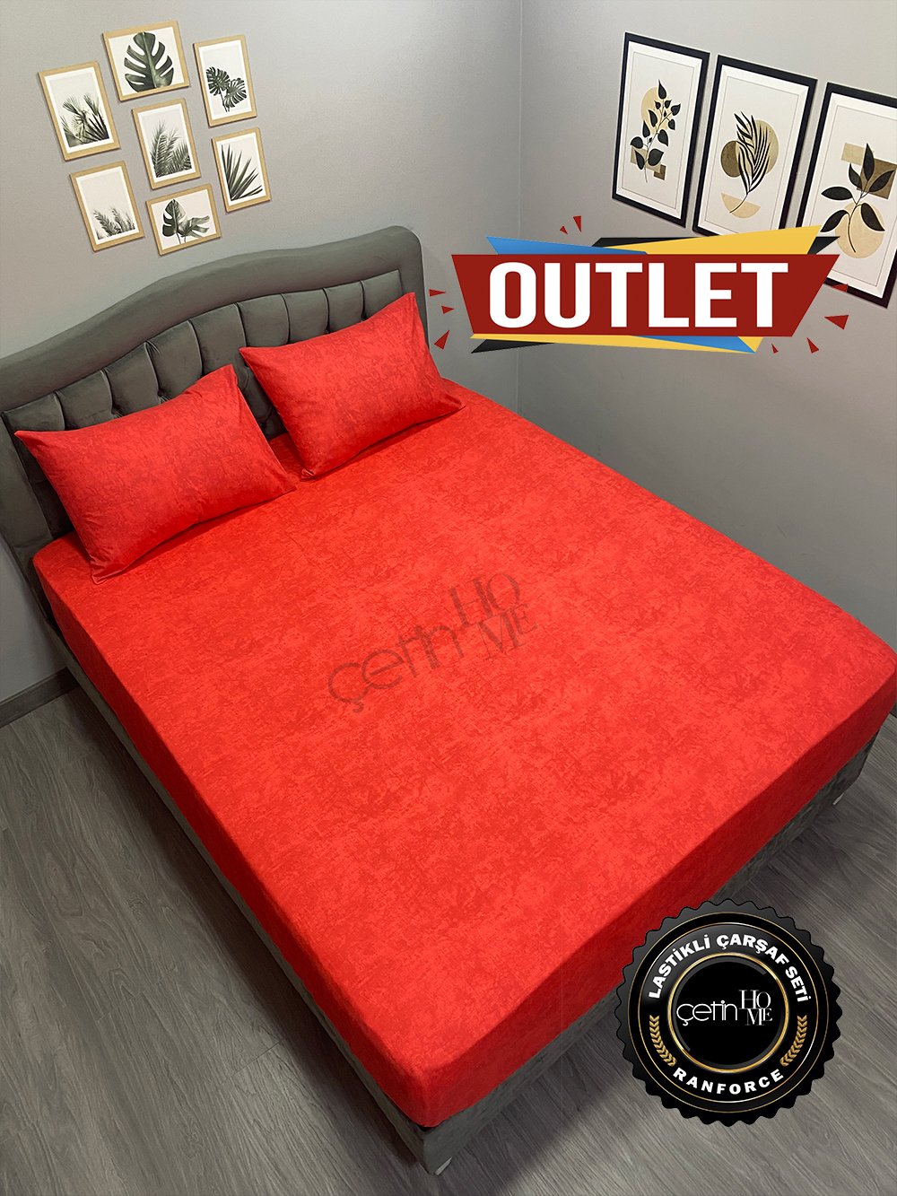 Outlet Kumaş Lastikli Çarşaf Seti Çift Kişilik Gölge Mercan