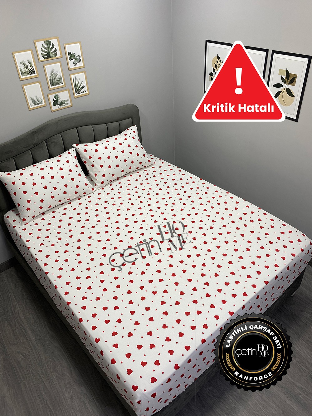 Kritik Hatalı Kumaş Lastikli Çarşaf Seti Çift Kişilik Kalp