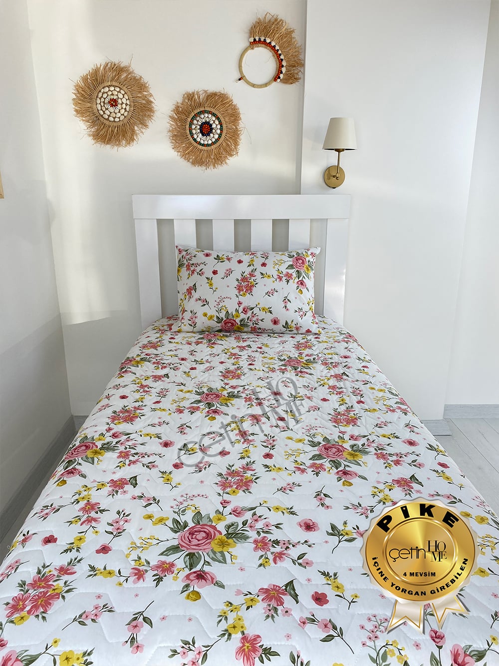 Çetinhome Tek Kişilik Kapitone Pike Seti 4 Mevsim Gülben