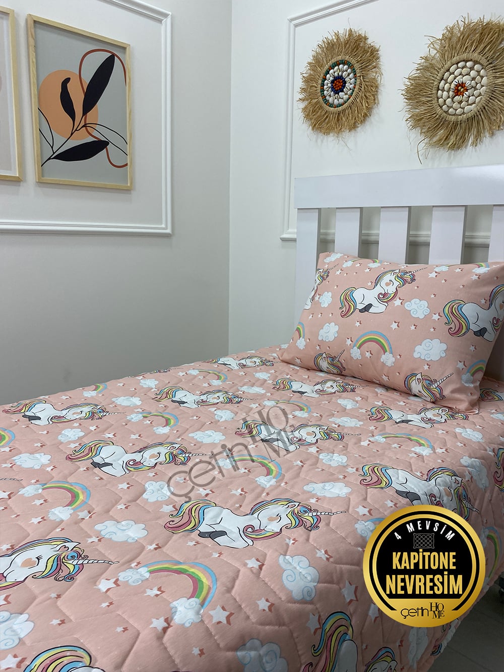 Çetinhome Tek Kişilik Kapitone Pike Seti 4 Mevsim Unicorn