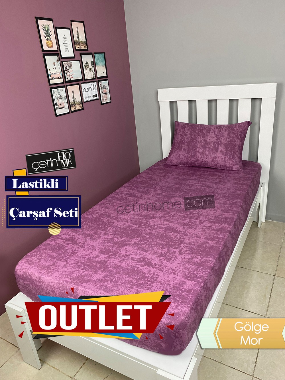 Outlet Kumaş Lastikli Çarşaf Seti Tek Kişilik Gölge Mor