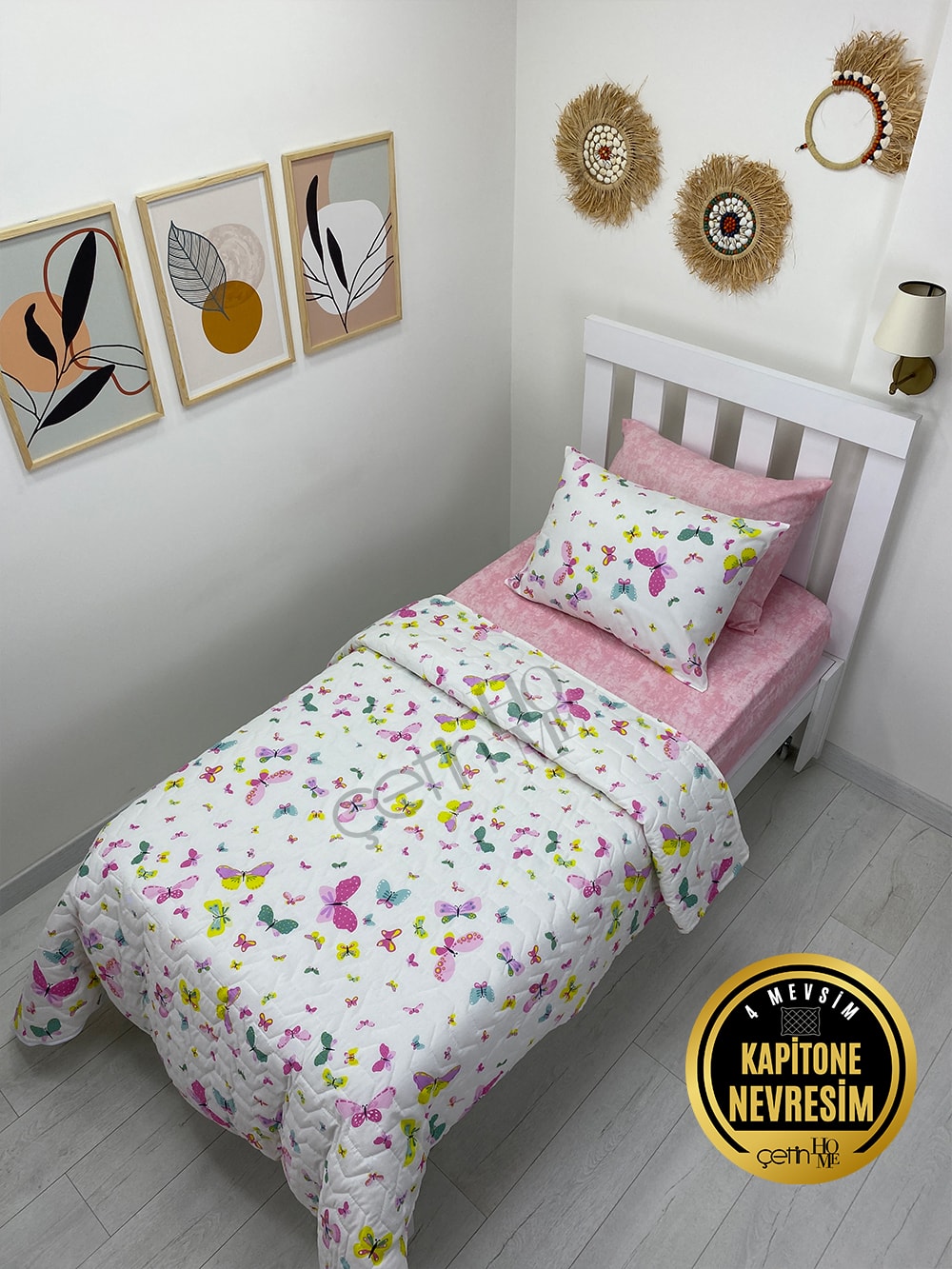Çetinhome Tek Kişilik Çarşafı Lastikli Kapitone Pike Takımı 4 Mevsim Masal
