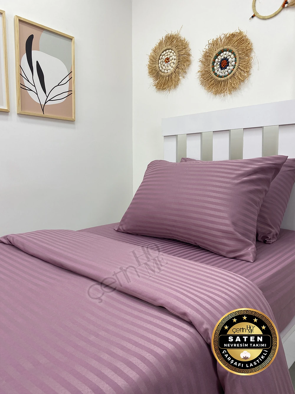 Çetinhome Çizgili Saten Nevresim Takımı