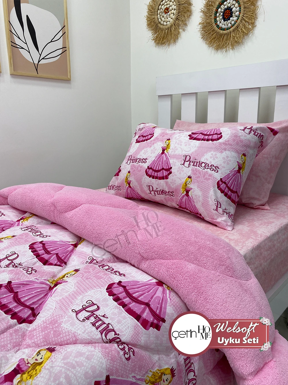 Çetinhome Tek Kişilik Çarşafı Lastikli Desenli Welsoft Yorgan Prenses