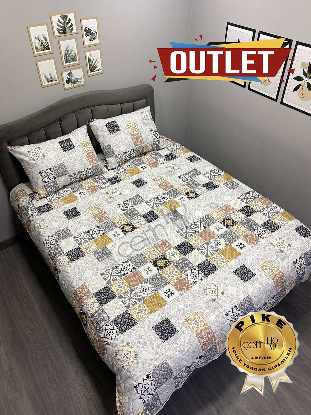 Outlet Çift Kişilik Kapitone Pike Seti 4 Mevsim Anadolu