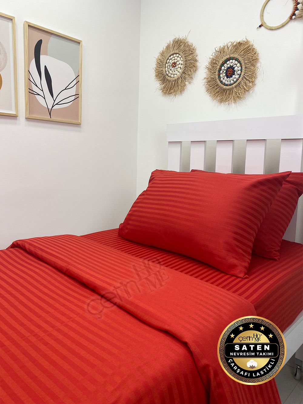 Çetinhome Çizgili Saten Nevresim Takımı