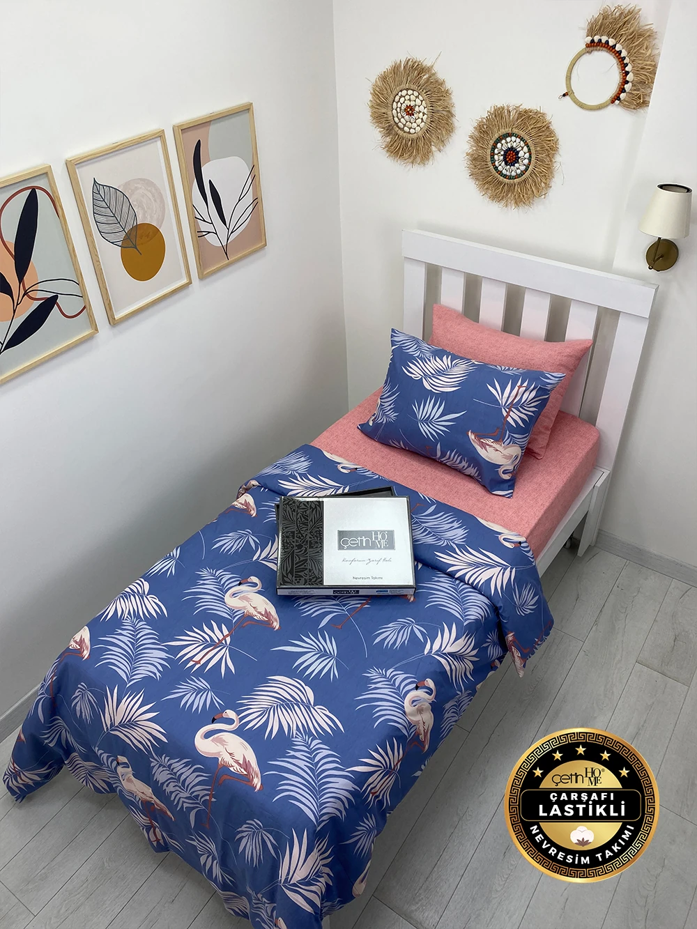 Çetinhome Çarşafı Lastikli Tek Kişilik Nevresim Takımı Kuğu