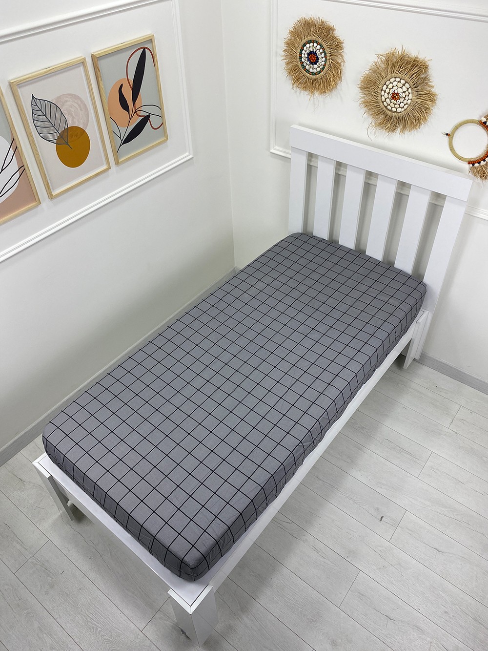Kumaş Lastikli Çarşaf Tek Kişilik 100x200cm Kare Füme (Yastık Kılıfsız)