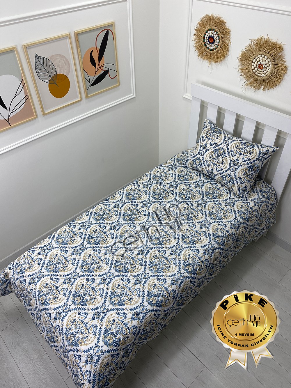 Çetinhome Tek Kişilik Kapitone Pike Seti 4 Mevsim Harem Mavi