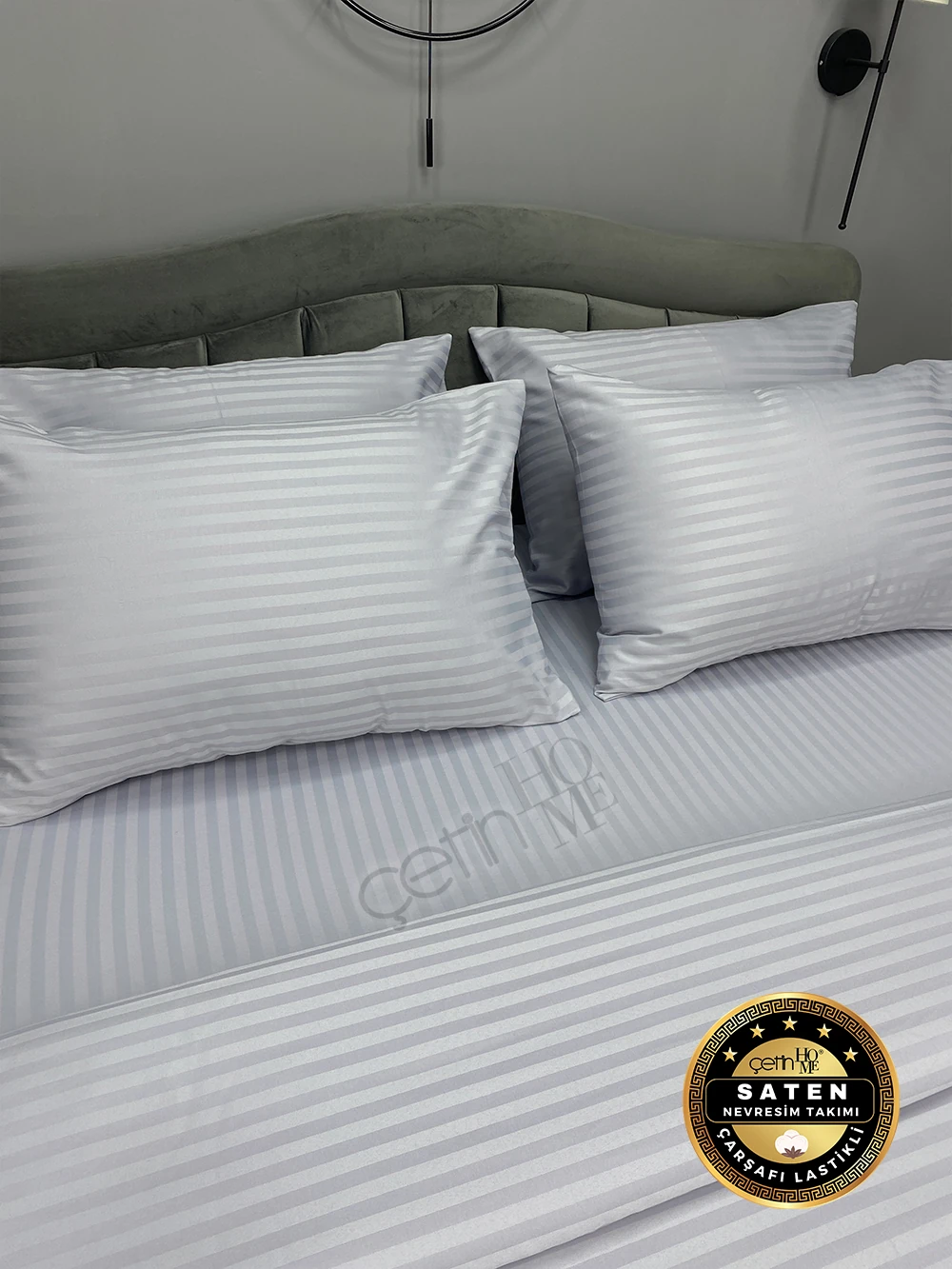 Çetinhome Çift Kişilik Çizgili Saten Nevresim Takımı