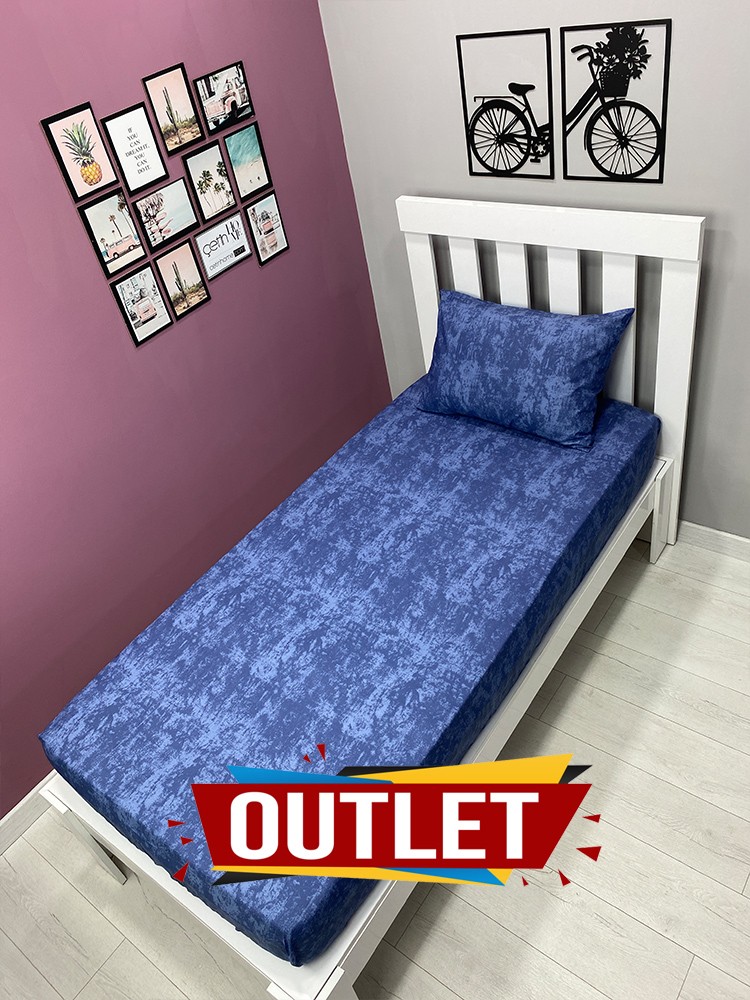 Outlet Kumaş Lastikli Çarşaf Seti Tek Kişilik Gölge İndigo