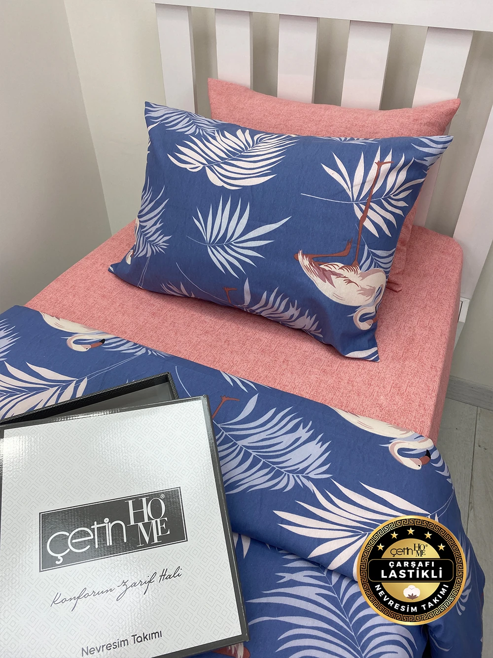 Çetinhome Çarşafı Lastikli Tek Kişilik Nevresim Takımı Kuğu