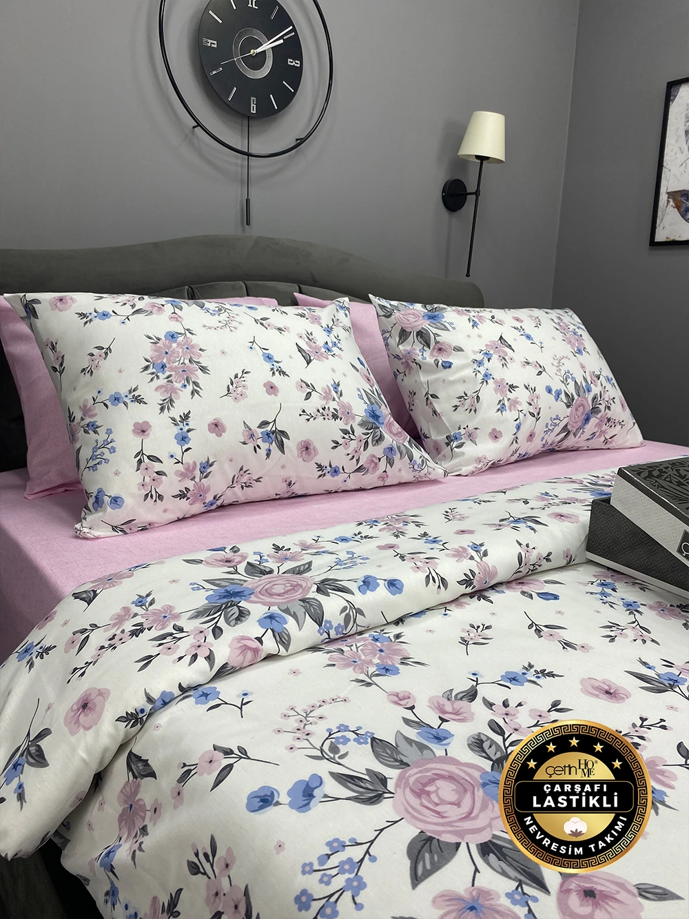 Çetinhome Çarşafı Lastikli Çift Kişilik Nevresim Takımı Pink Rose