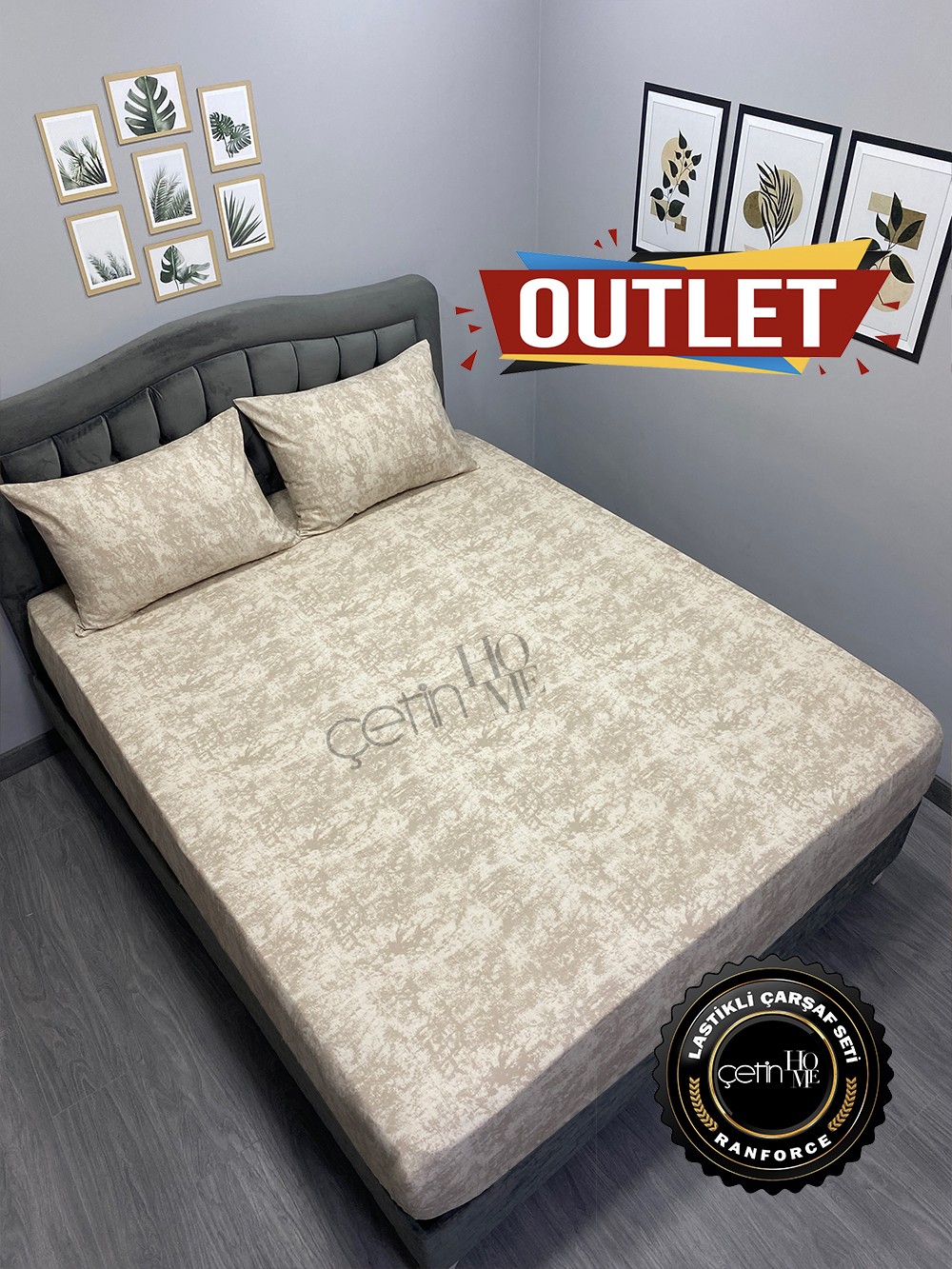 Outlet Kumaş Lastikli Çarşaf Seti Çift Kişilik Latte