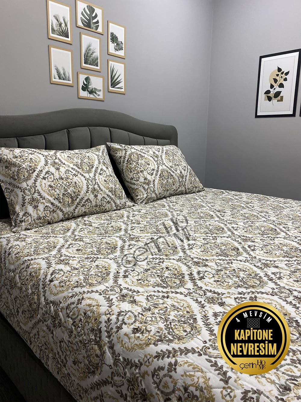 Çetinhome Çift Kişilik Kapitone Pike Seti 4 Mevsim Harem Gold
