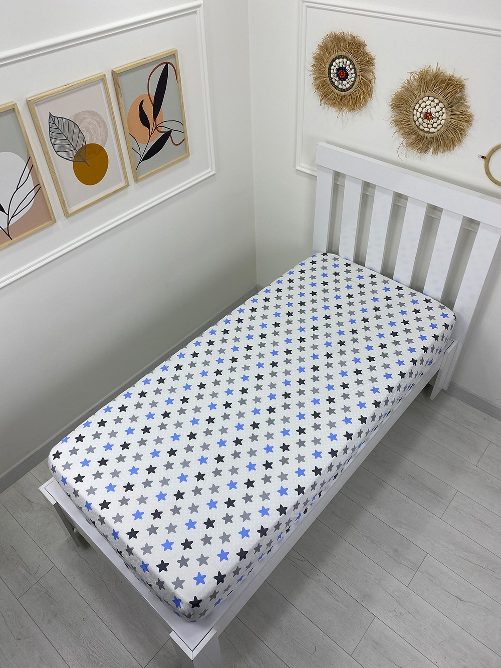Kumaş Lastikli Çarşaf Tek Kişilik 100x200cm Yıldız Mavi (Yastık Kılıfsız)