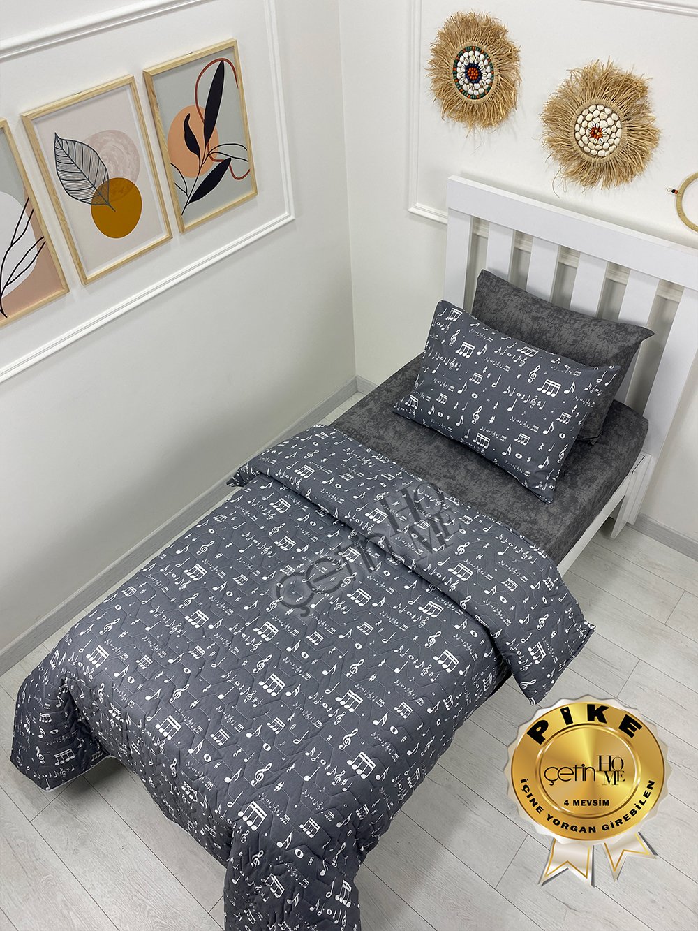 Çetinhome Tek Kişilik Çarşafı Lastikli Kapitone Pike Takımı 4 Mevsim Nota
