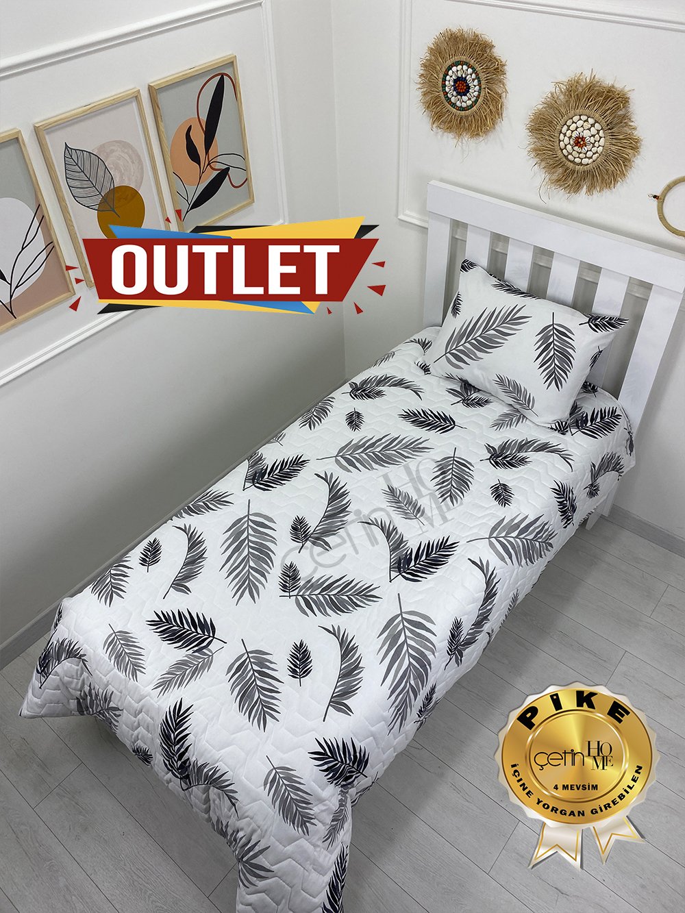 Outlet Tek Kişilik Kapitone Pike Seti 4 Mevsim Palm