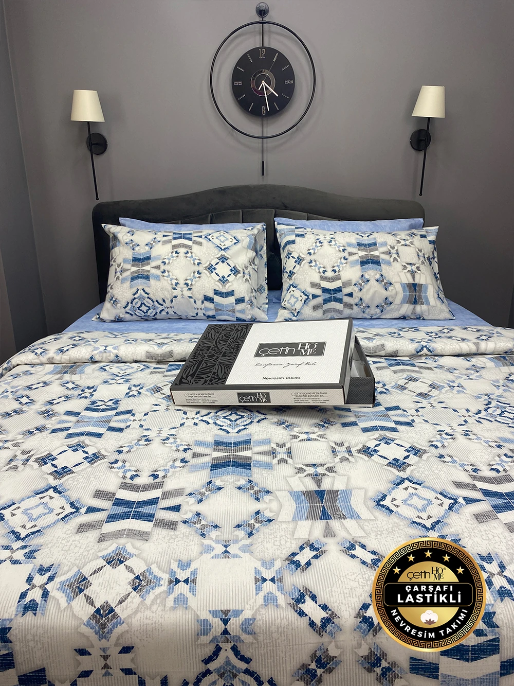 Çetinhome Çarşafı Lastikli Çift Kişilik Nevresim Takımı Asya