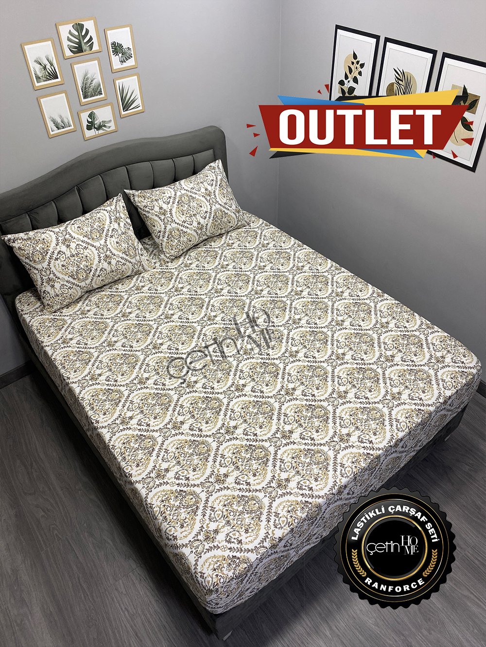 Outlet Kumaş Lastikli Çarşaf Seti Çift Kişilik Harem Gold
