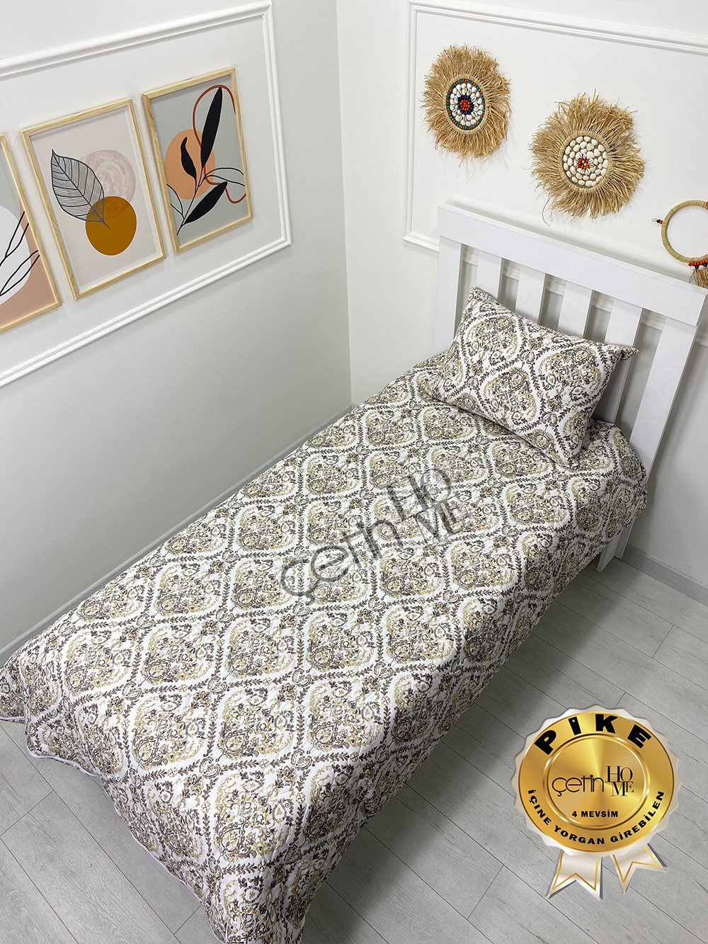 Çetinhome Tek Kişilik Kapitone Pike Seti 4 Mevsim Harem Gold