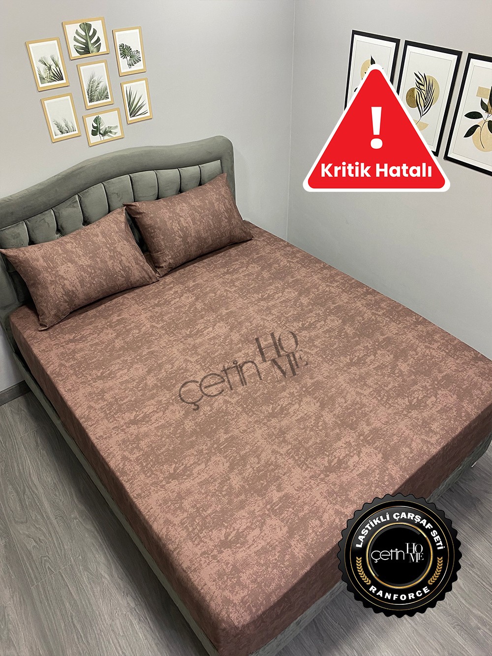 Kritik Hatalı Kumaş Lastikli Çarşaf Seti Çift Kişilik Gölge Çikolata