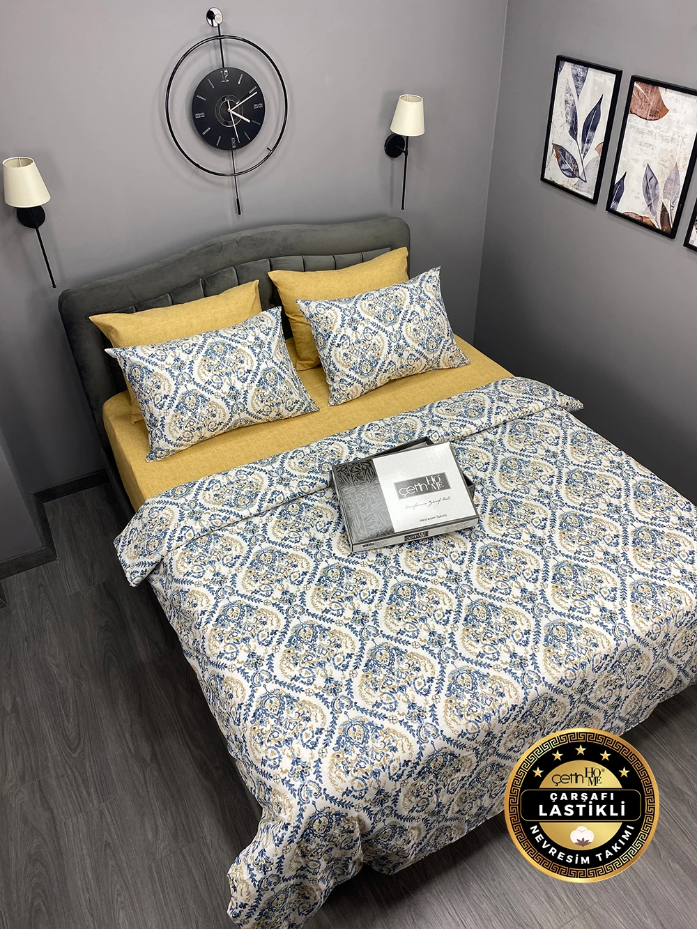 Çetinhome Çarşafı Lastikli Çift Kişilik Nevresim Takımı Harem Mavi