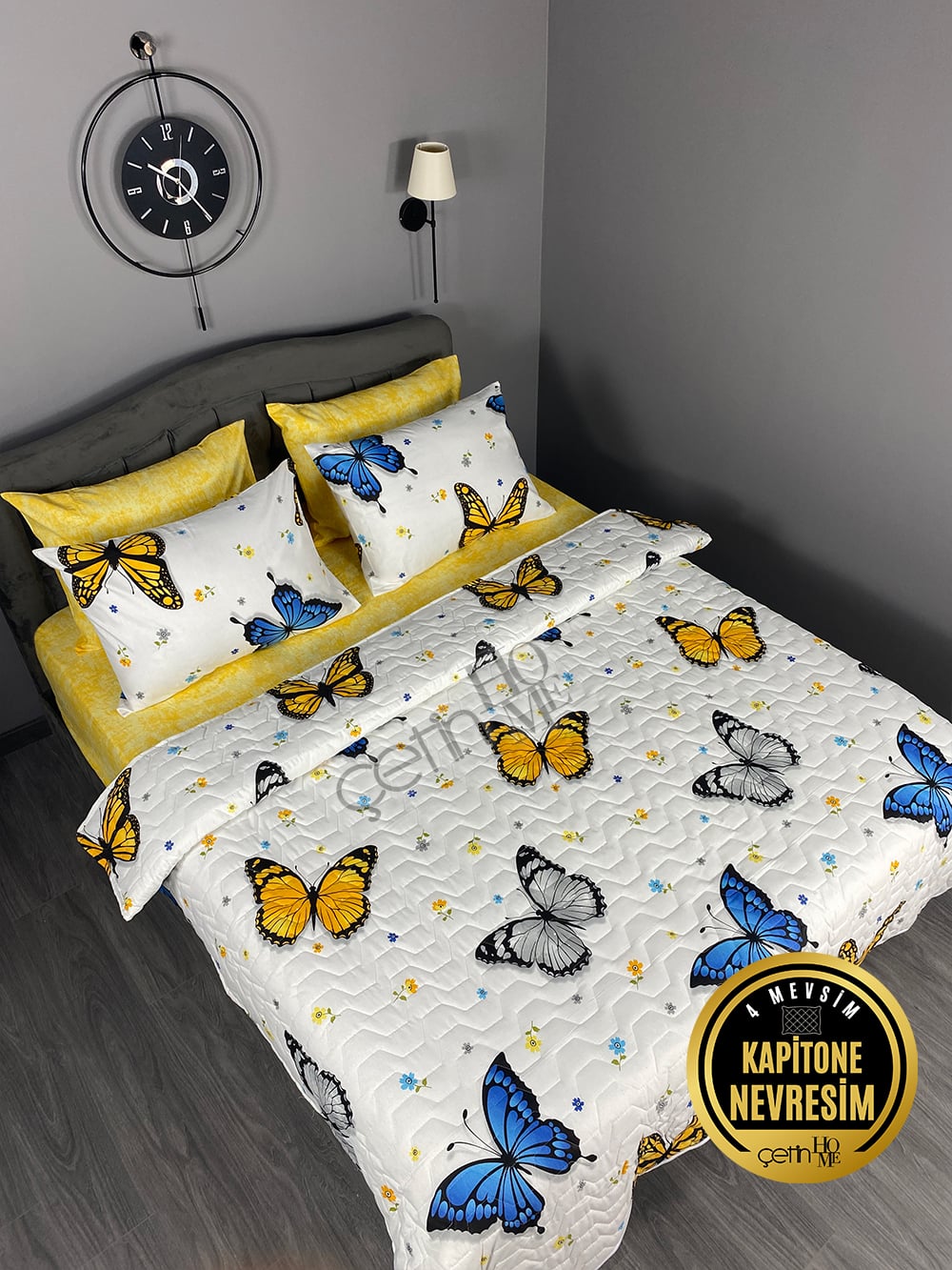 Çetinhome Çift Kişilik Çarşafı Lastikli Kapitone Pike Takımı 4 Mevsim Rüya