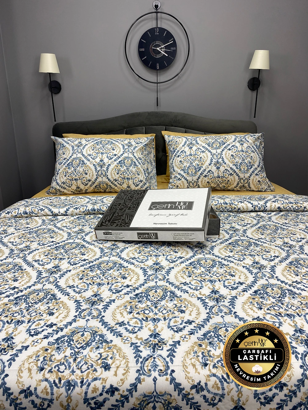 Çetinhome Çarşafı Lastikli Çift Kişilik Nevresim Takımı Harem Mavi