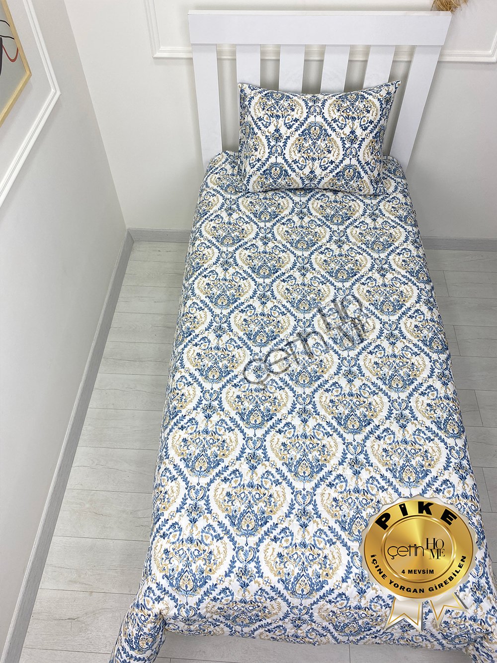 Çetinhome Tek Kişilik Kapitone Pike Seti 4 Mevsim Harem Mavi
