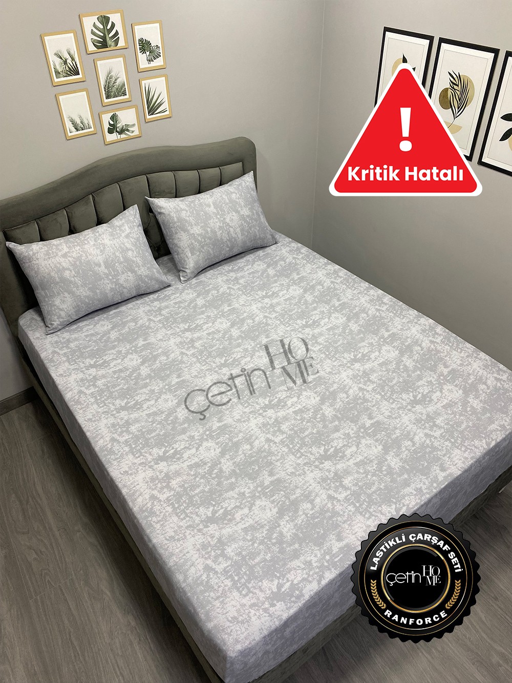 Kritik Hatalı Kumaş Lastikli Çarşaf Seti Çift Kişilik Gölge Soft Gri