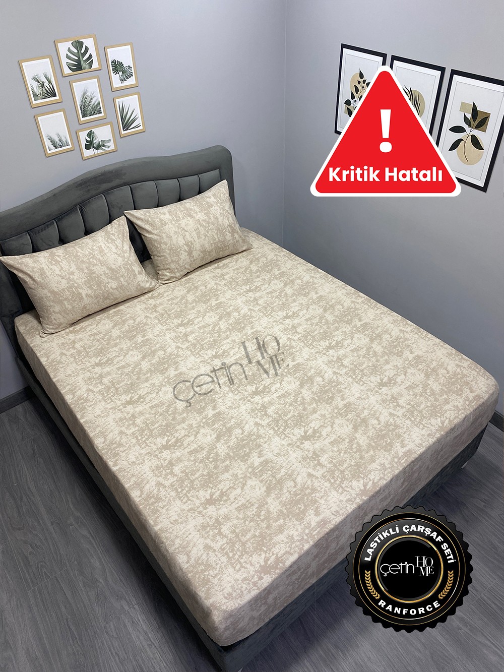 Kritik Hatalı Kumaş Lastikli Çarşaf Seti Çift Kişilik Latte