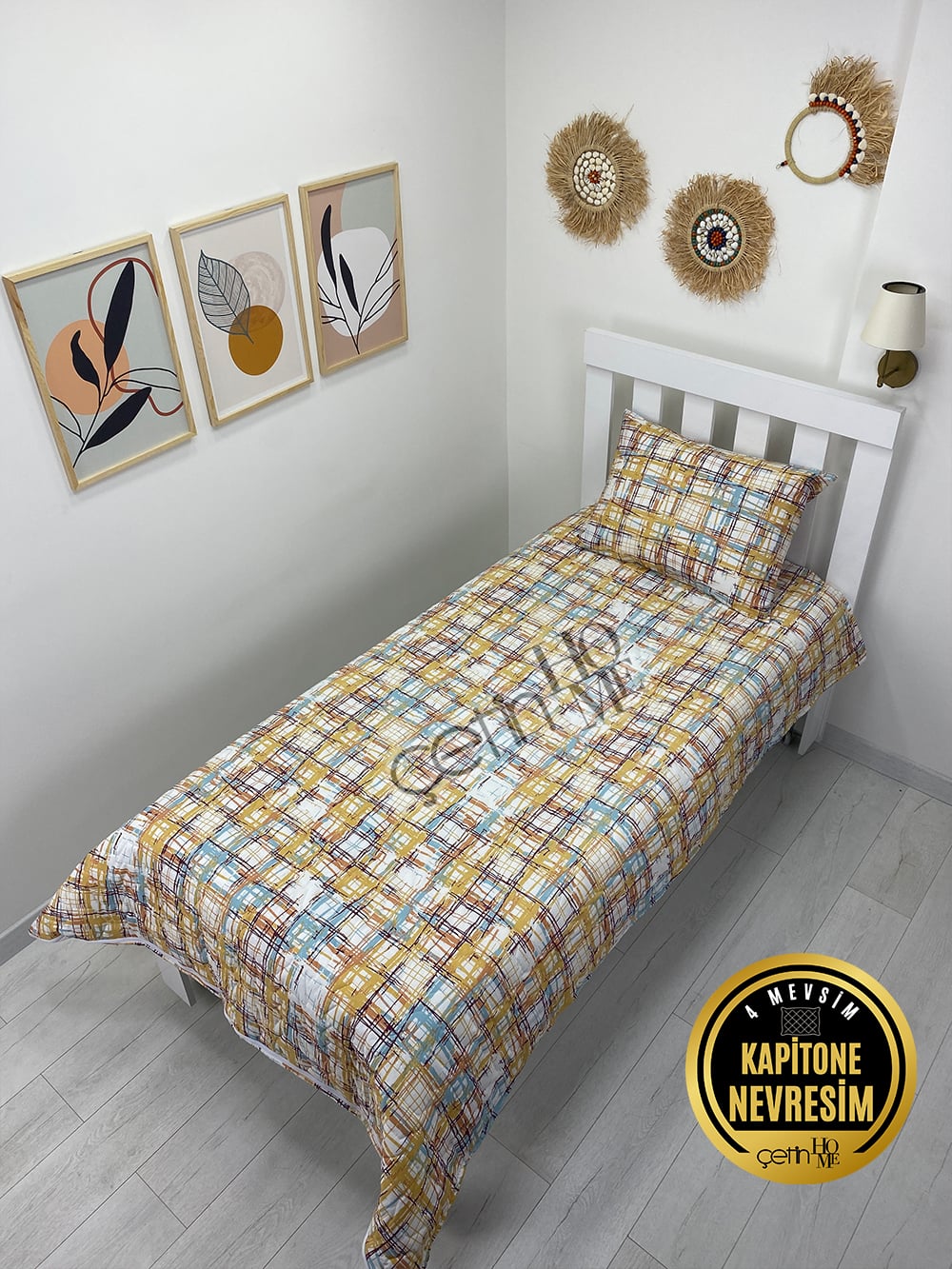 Çetinhome Tek Kişilik Kapitone Pike Seti 4 Mevsim Ebruli