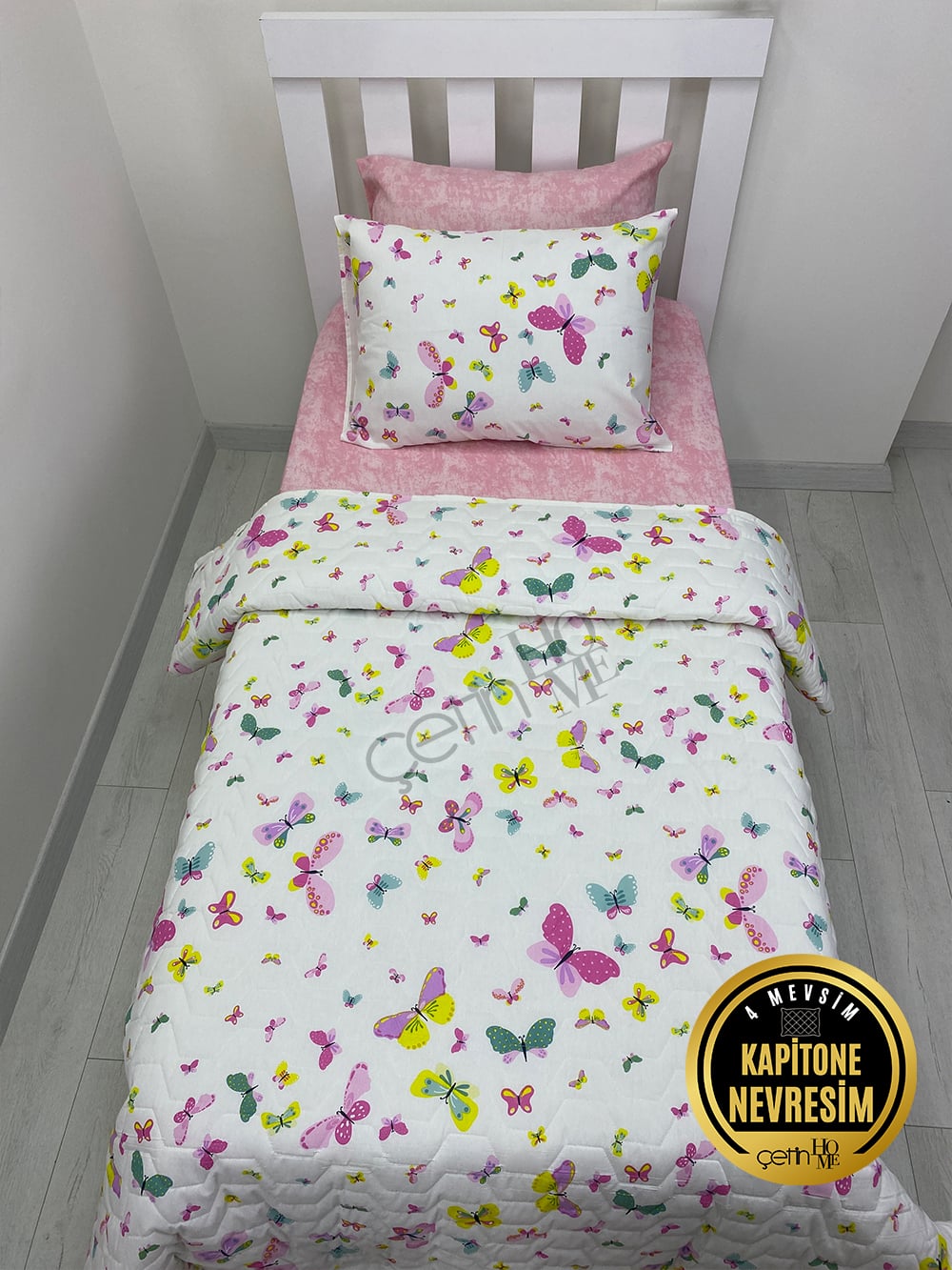 Çetinhome Tek Kişilik Çarşafı Lastikli Kapitone Pike Takımı 4 Mevsim Masal