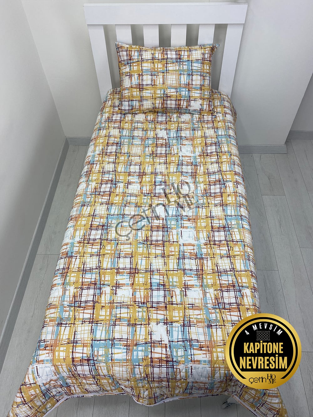 Çetinhome Tek Kişilik Kapitone Pike Seti 4 Mevsim Ebruli