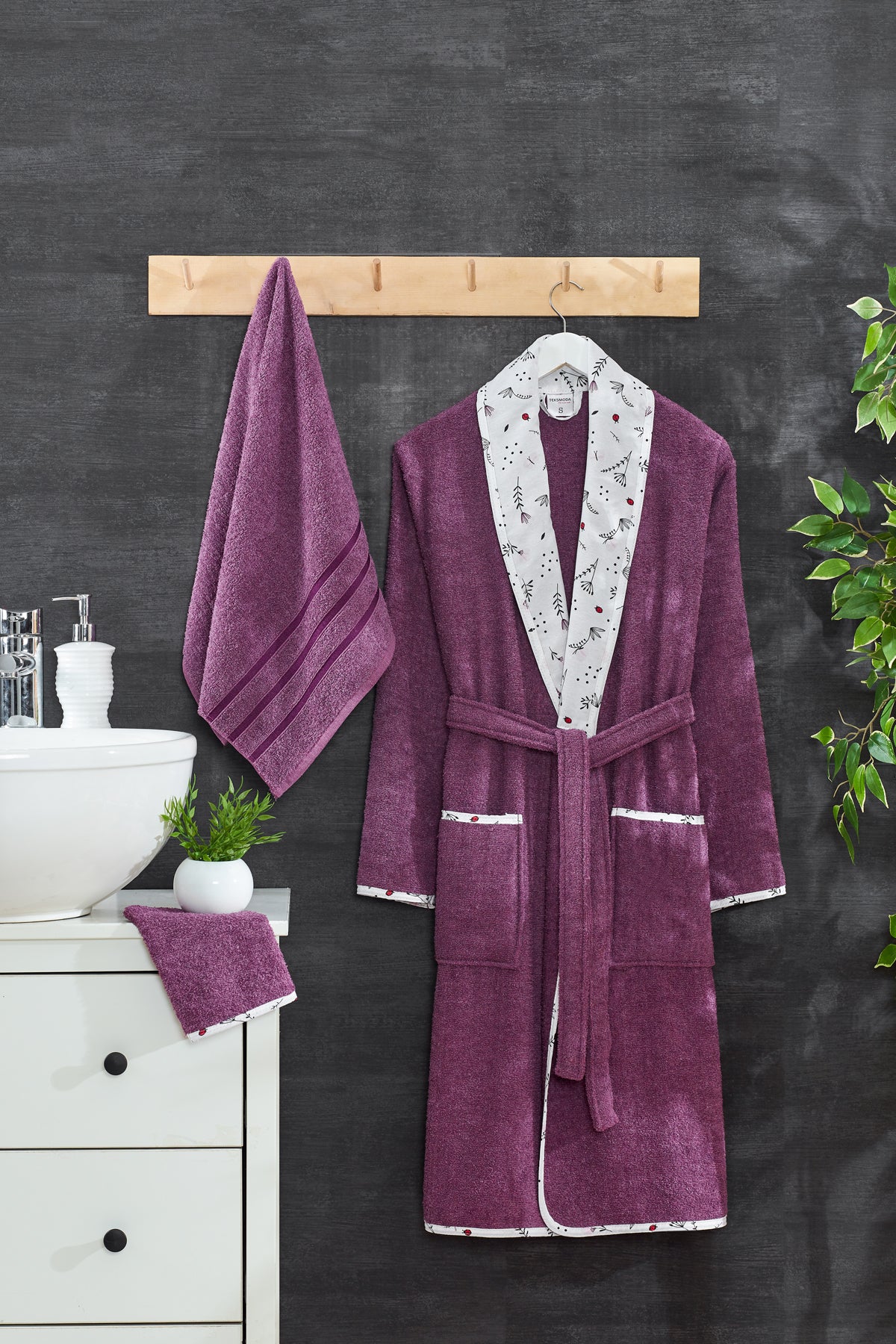 3 Parça Bornoz Seti - Mürdüm