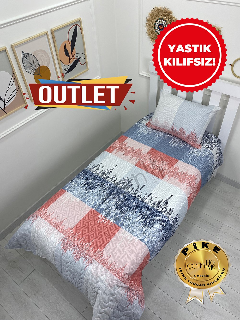 Outlet Tek Kişilik Kapitone Pike Seti 4 Mevsim Metropol (Yastık Kılıfsız!)