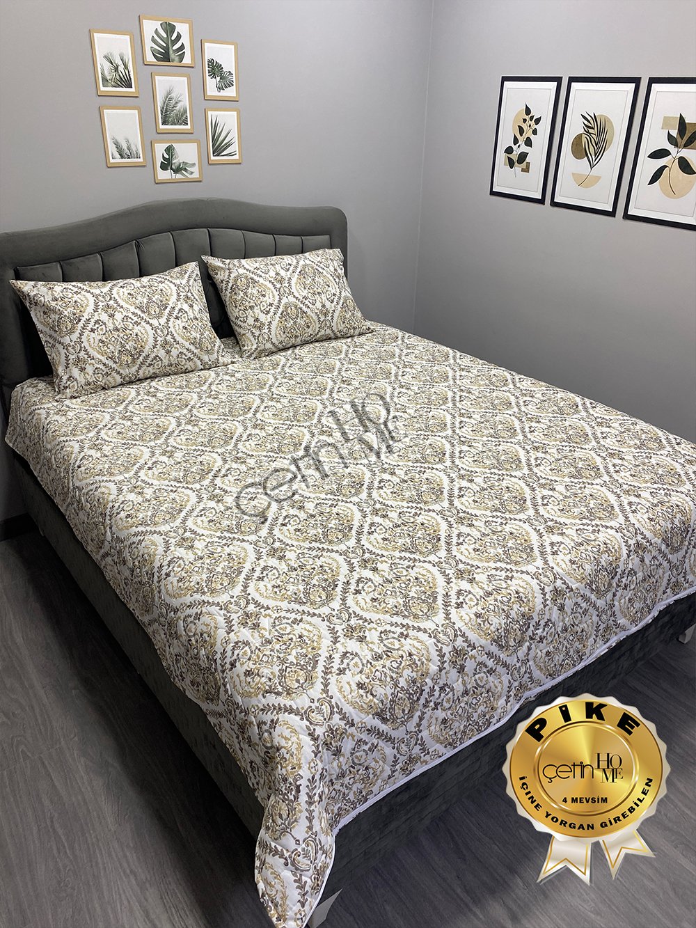 Çetinhome Çift Kişilik Kapitone Pike Seti 4 Mevsim Harem Gold