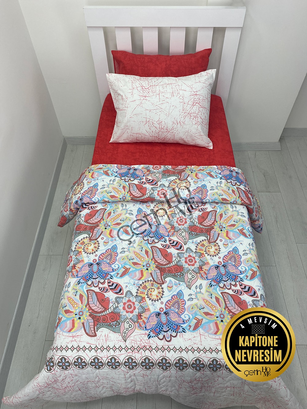 Çetinhome Tek Kişilik Çarşafı Lastikli Kapitone Pike Takımı 4 Mevsim Samba