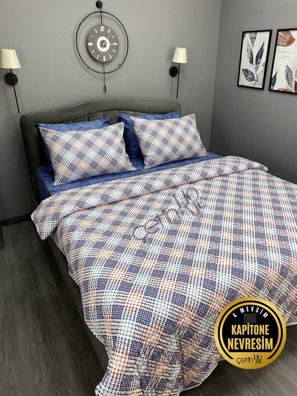 Çetinhome Çift Kişilik Çarşafı Lastikli Kapitone Pike Takımı 4 Mevsim Milan