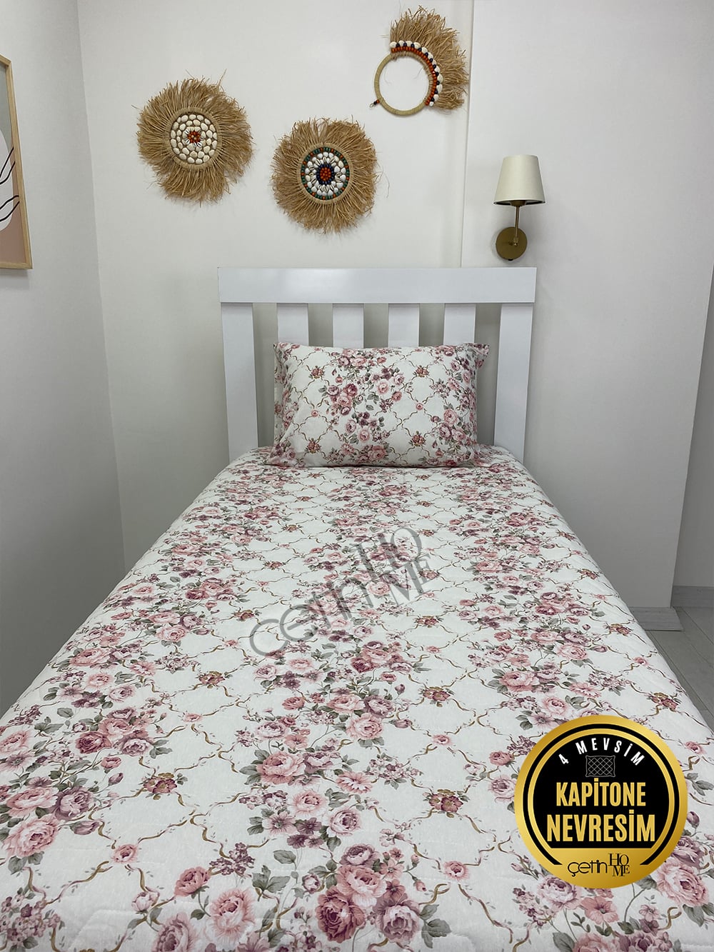 Çetinhome Tek Kişilik Kapitone Pike Seti 4 Mevsim Güz Gülleri