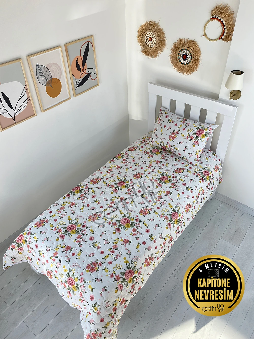 Çetinhome Tek Kişilik Kapitone Pike Seti 4 Mevsim Gülben