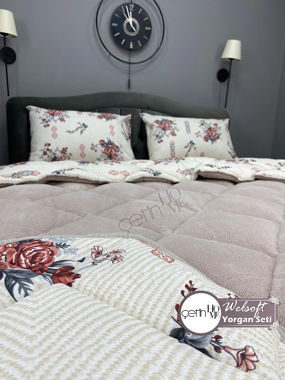 Çetinhome Çift Kişilik Desenli Welsoft Yorgan Seti (Çarşafsız)