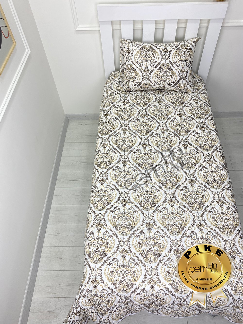 Çetinhome Tek Kişilik Kapitone Pike Seti 4 Mevsim Harem Gold