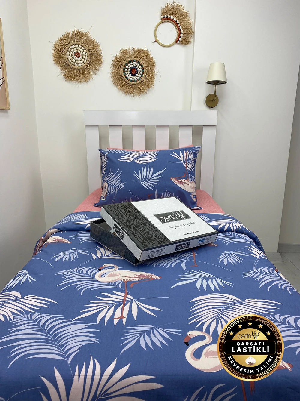 Çetinhome Çarşafı Lastikli Tek Kişilik Nevresim Takımı Kuğu