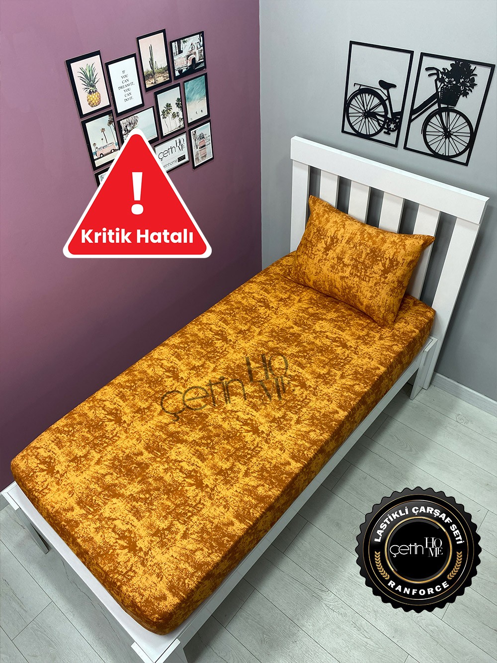 Kritik Hatalı Kumaş Lastikli Çarşaf Seti Tek Kişilik 3 Ebat Kehribar