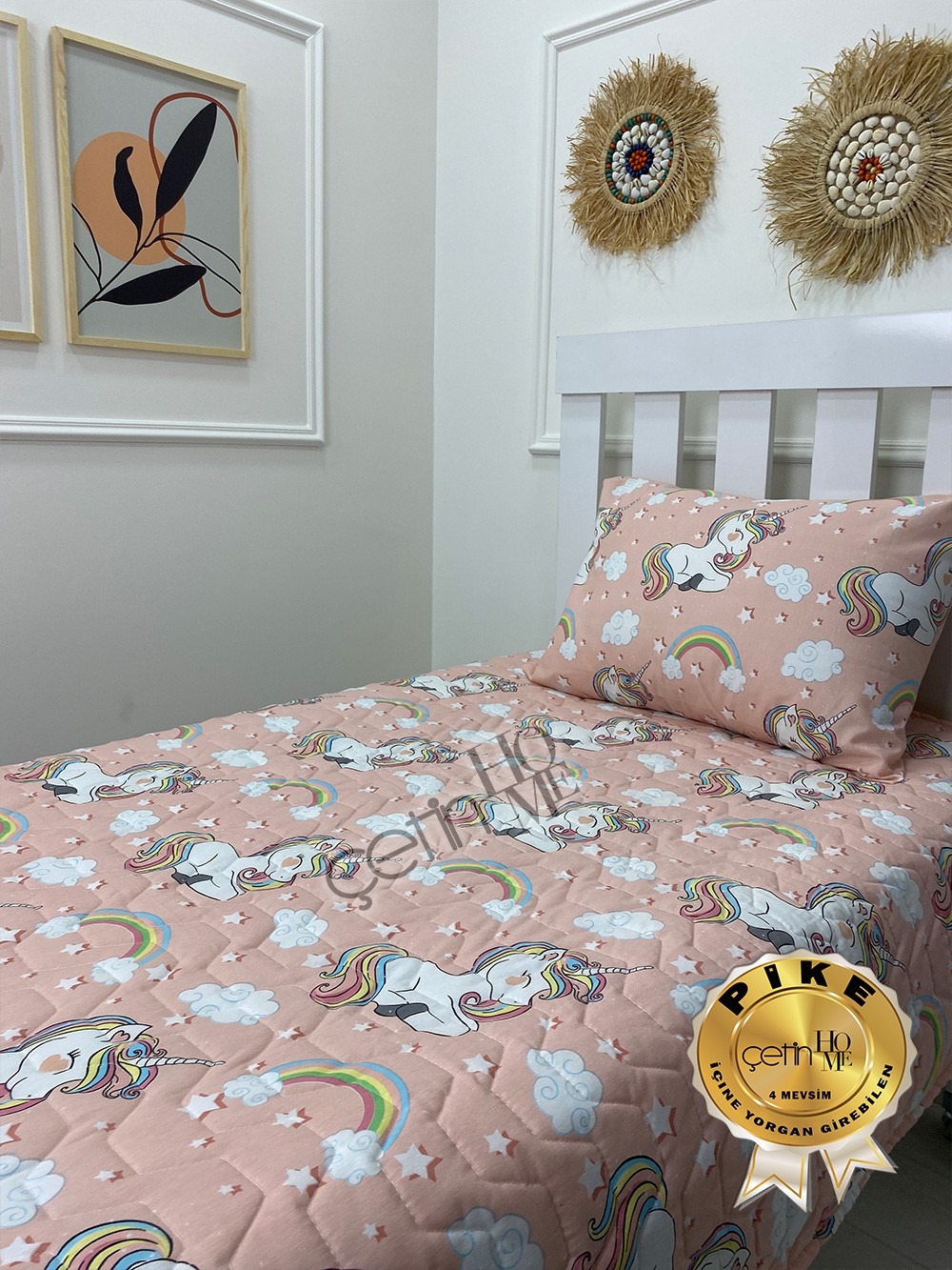 Çetinhome Tek Kişilik Kapitone Pike Seti 4 Mevsim Unicorn