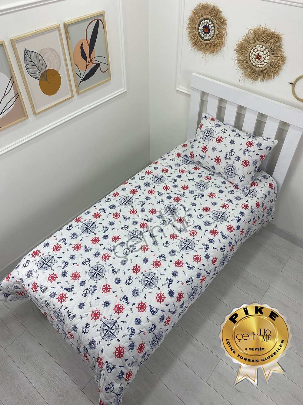 Çetinhome Tek Kişilik Kapitone Pike Seti 4 Mevsim Denizci