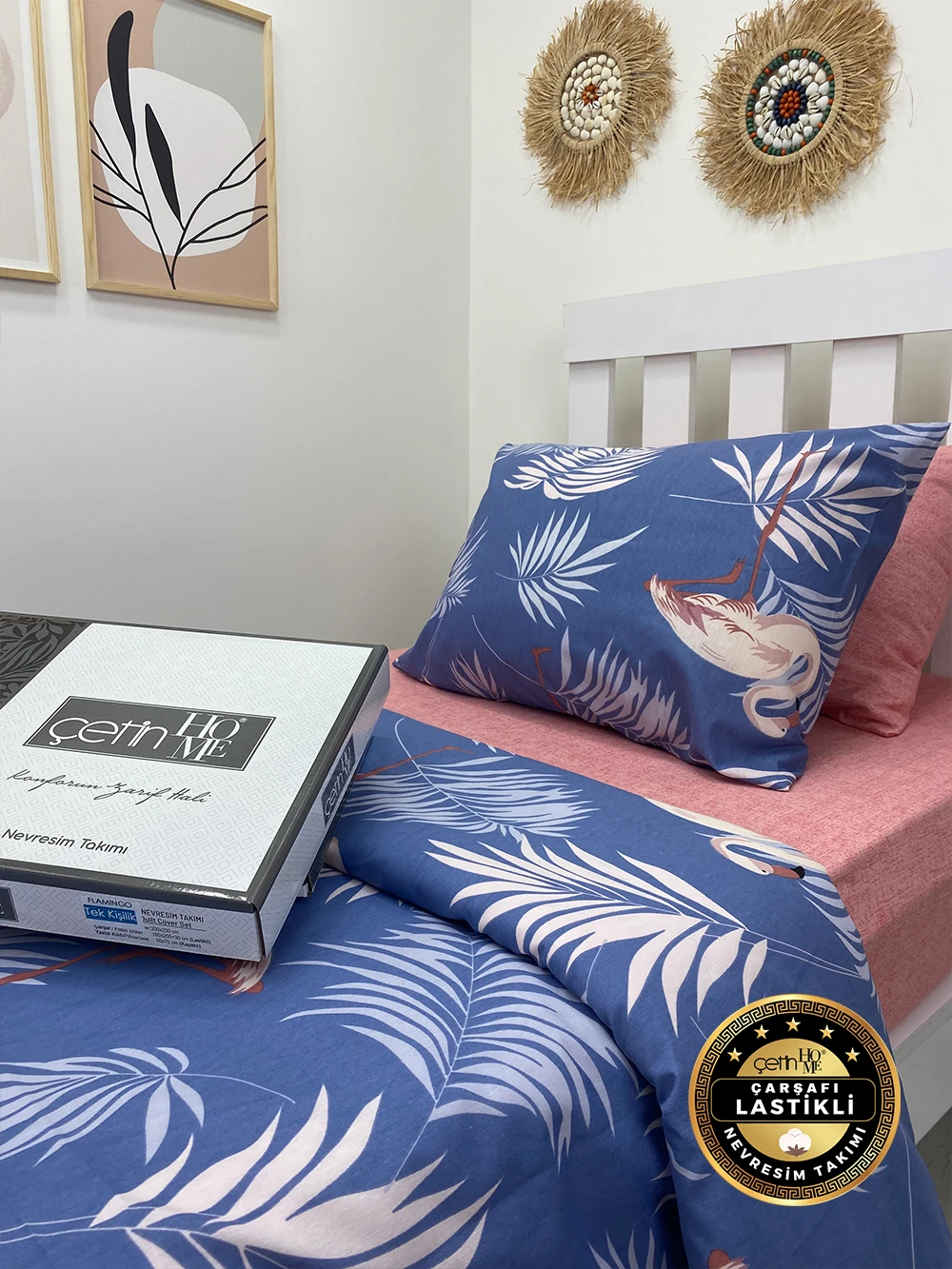 Çetinhome Çarşafı Lastikli Tek Kişilik Nevresim Takımı Kuğu