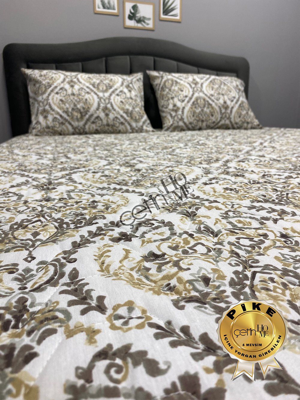 Çetinhome Çift Kişilik Kapitone Pike Seti 4 Mevsim Harem Gold